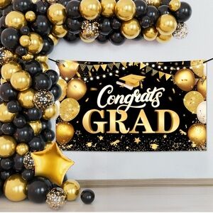 💜72”x44” Black&Gold Graduation Decorations 2025 -Huge pack of 112balloon ArchKit